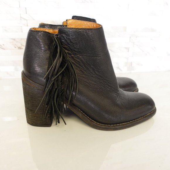 See By Chloe Boots Women Leather Size 36.5 Black Western Ankle Booties Fringes 6 - Picture 5 of 15